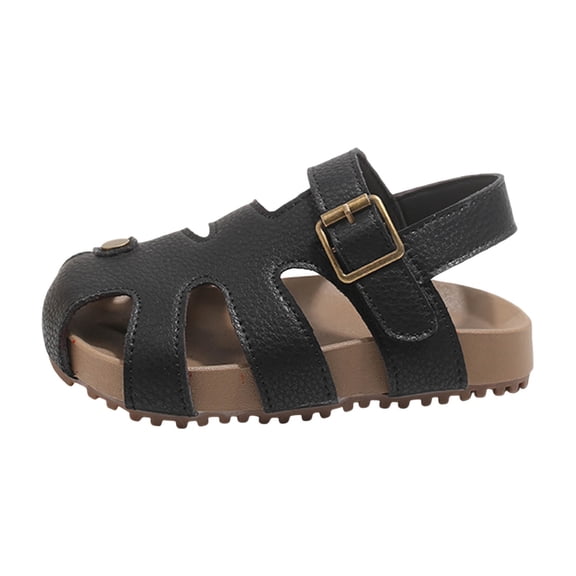 KPOPLK Girls Sandals Flower Girl Dress Shoes Closed Toe Fisherman Flat Sandals Princess Party Shoes for Little Big Kids(Black,10)