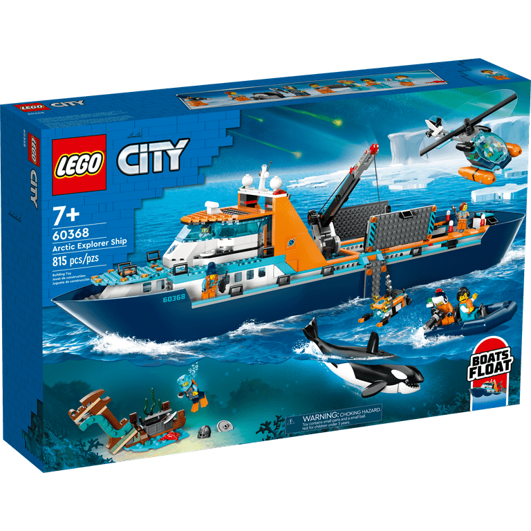 LEGO City Arctic Explorer Ship 60368 Building Toy Set Fun Toy Gift for 7 year old Boys and Girls with a Floatable Boat Helicopter Dinghy ROV Sub