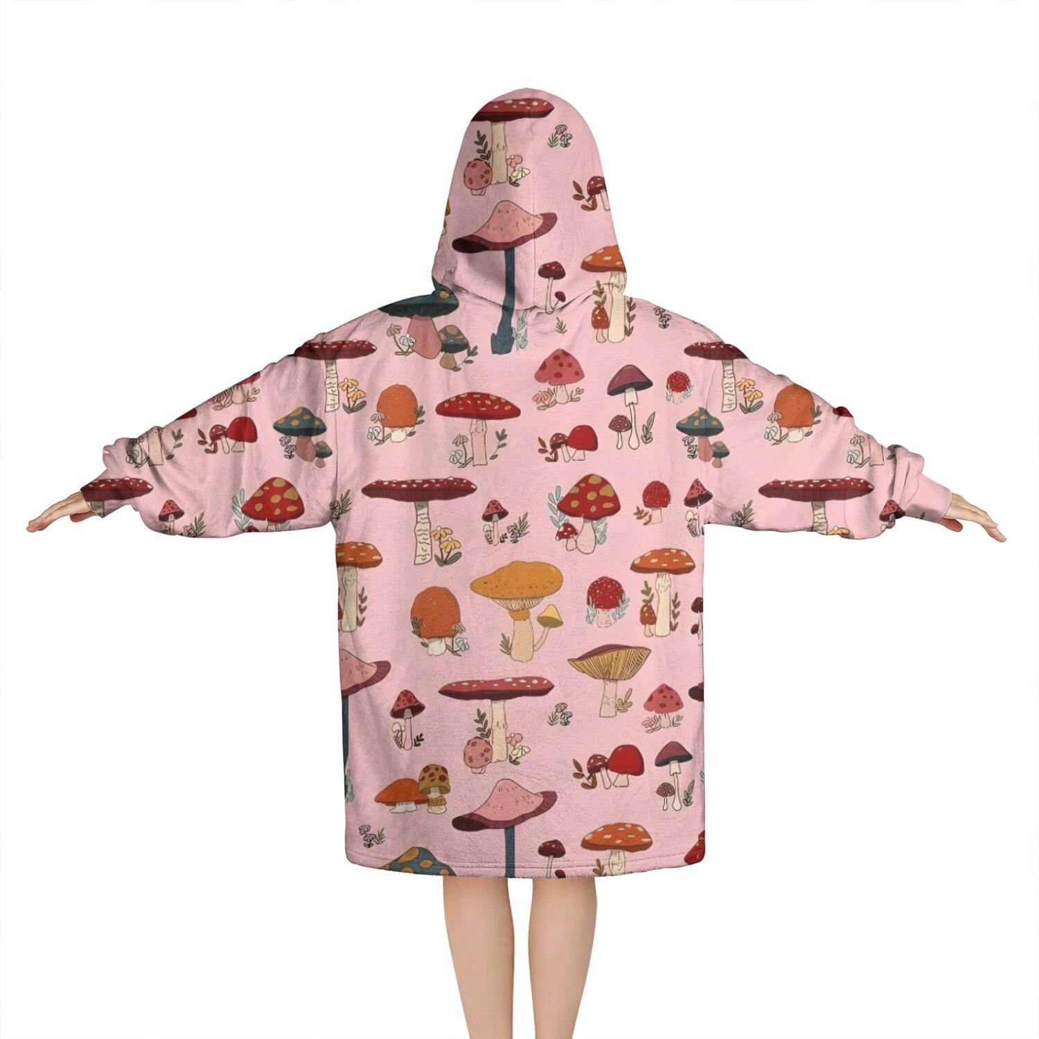 Colorful Mushroom Floral Pink Pattern Blanket Hoodies for Kids 6-13YR Oversize Wearable Blanket Hoodies for Boys Girls Teens