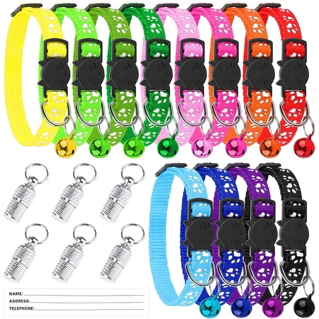 12 Pack Cat Collars with Bells Safe Quick Release Cat Collar Adjustable with 6 Pack Anti-Lost Tags for Cats or Small Dogs