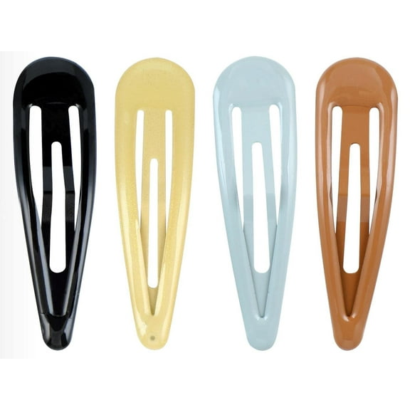 Large Metal Snap Hair Clips - 2.8 inch, 24 pcs, 4 different colors, smooth coated surface, basic hair barrettes, Jumbo hair clip - Black Blonde Brown Gray