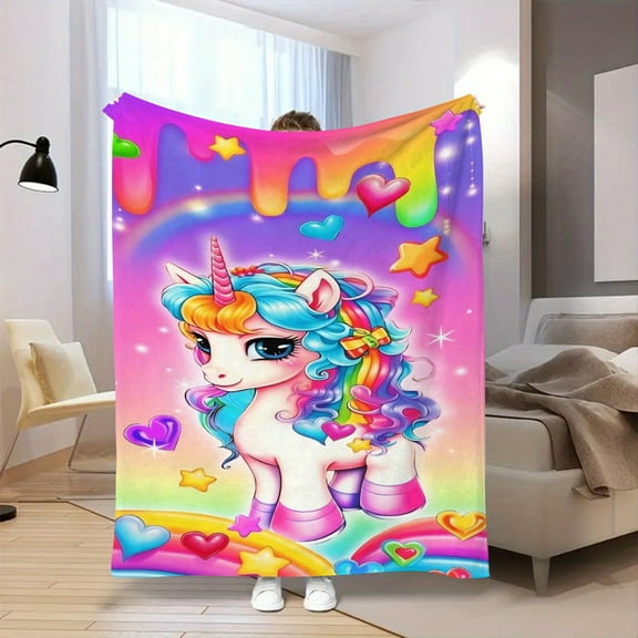 Rainbow Unicorn Castle Print Blanket Fleece Blanket Soft and Warm Nap Blanket Suitable for Sofa Couch Office Bed Camping Travel All-Season Multi-Purpose Gift Blanket