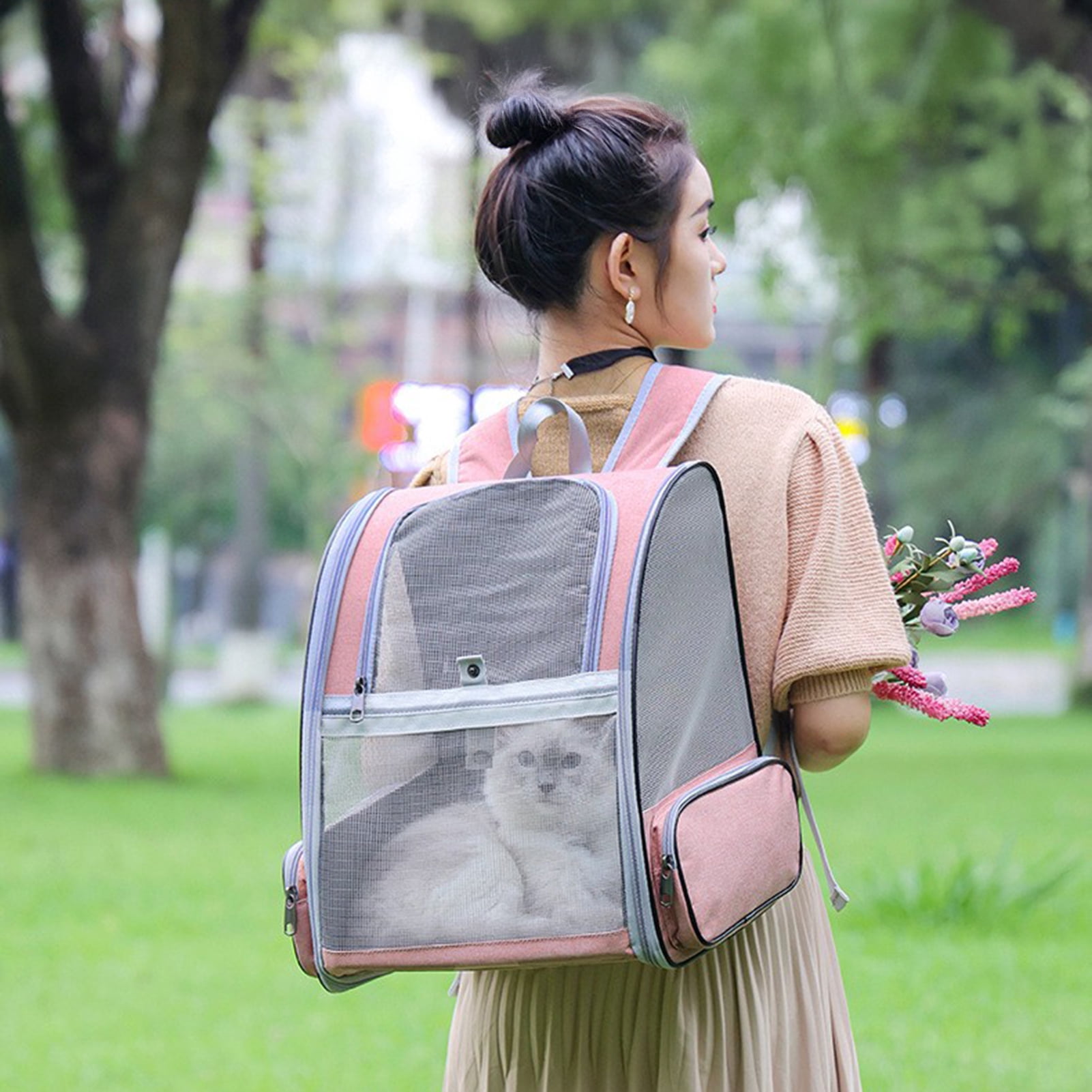 YIFAEUX Cat Backpack Carrier Portable Pet Carrier for Medium Small Dog Cat Up to 5kg Ventilated Mesh Dog Travel Carrier for Hiking Walking Outdoor Use