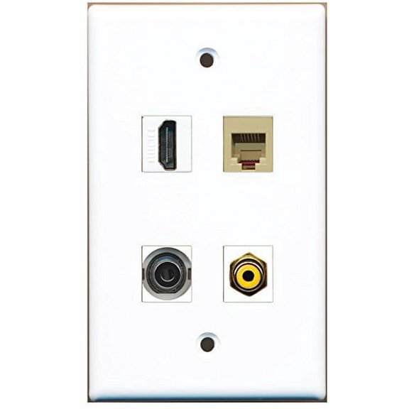 RiteAV - 1 Port HDMI 1 Port RCA Yellow 1 Port Phone RJ11 RJ12 Beige 1 Port 3.5mm Wall Plate