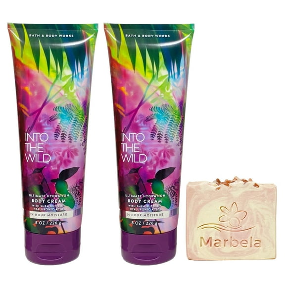 Bath & Body Works Into The Wild 2 Pack Body Cream Bundle with a Himalayan Salts Springs Bar Soap - Full Size