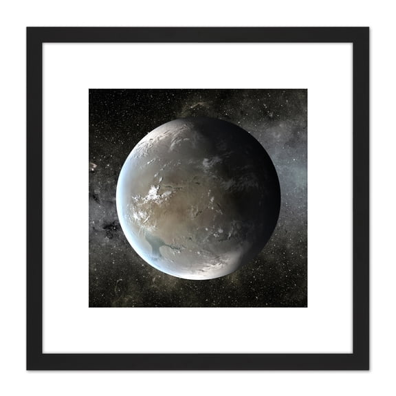 Space NASA Planet Kepler-62f Concept Illustration 8X8 Inch Square Wooden Framed Wall Art Print Picture with Mount