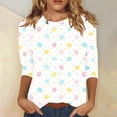 thumbnail image 2 of Bowake T-Shirts de Pâques pour Femmes Été Mignons Hauts Grande Taille pour Femmes Col Rond Manches 3/4 T-Shirts Graphiques Œuf de Pâques, 2 of 5