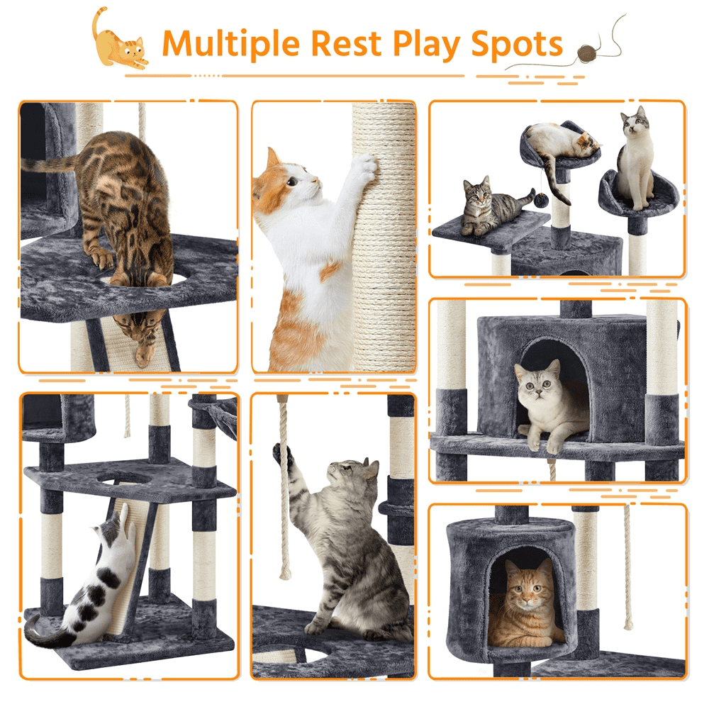 Alden Design 79"H Multilevel Large Cat Tree Condo Tower with Scratching Post, Dark Gray
