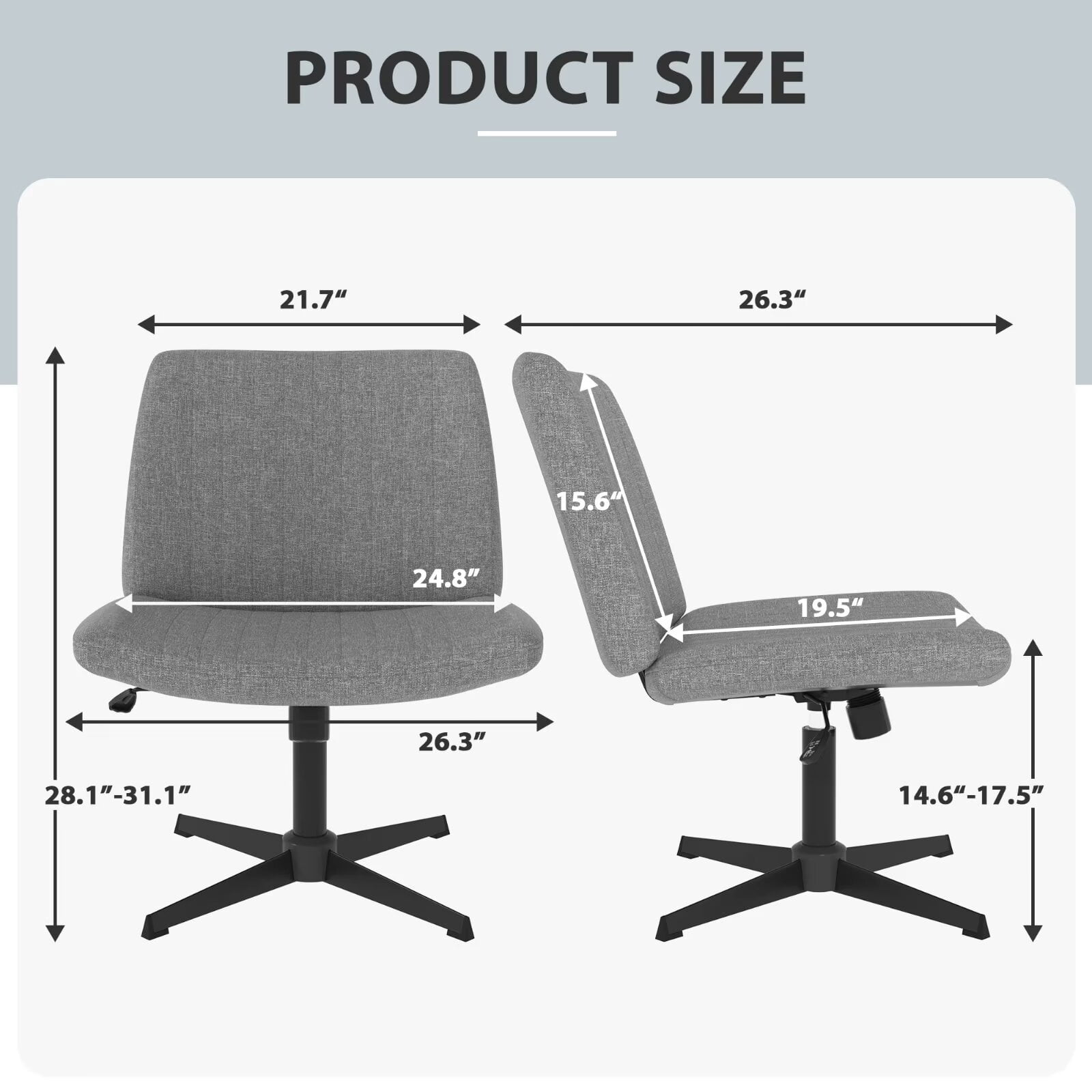 YRLLENSDAN Criss Cross Chair Wide Desk Chair Comfy Computer Chair Vanity Chair Wide Office Chair No Wheels Cross Legged Office Chair Armless Office Chair, Grey
