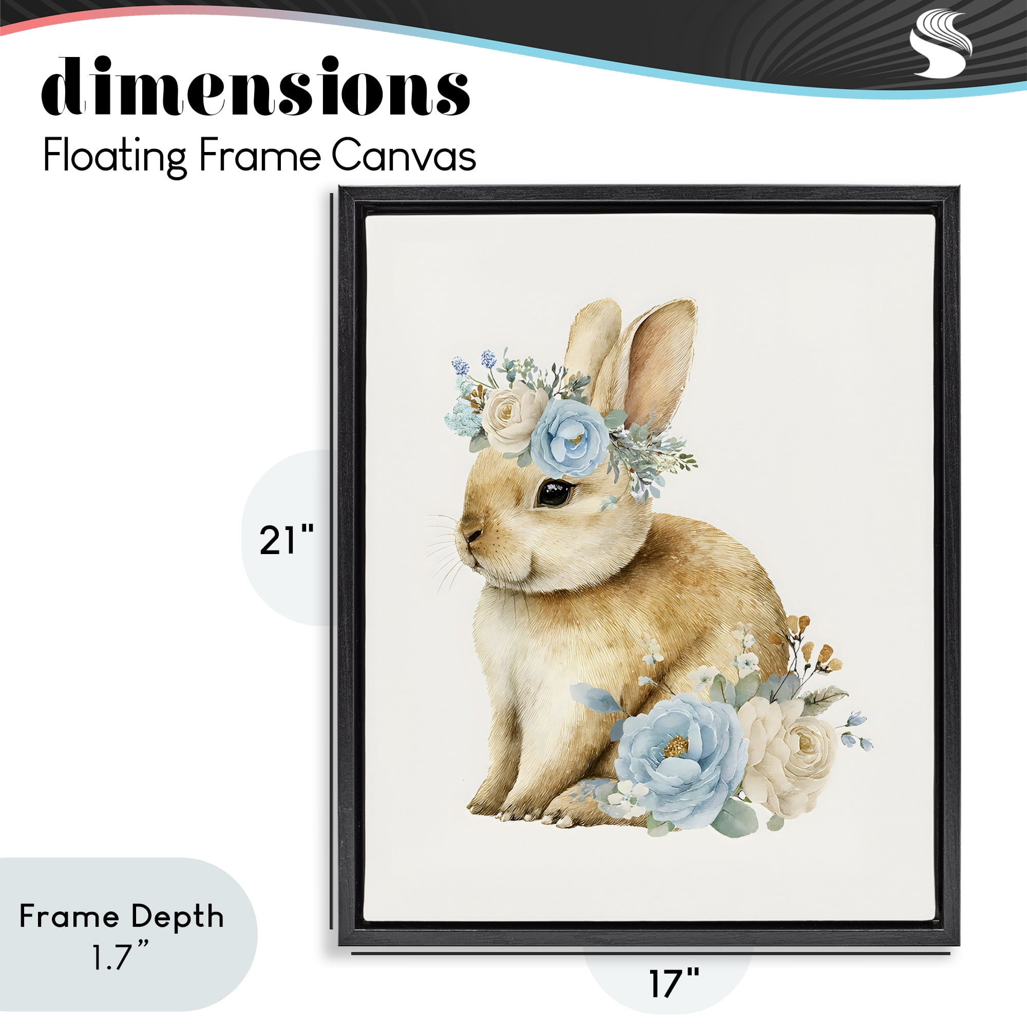Stupell Industries Watercolor Nursery Bunny Black Framed Floater Canvas Wall Art, design by LSR Design Studio