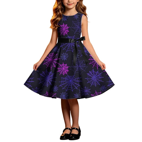 ATOGUTA Dress Girl Sleeveless A Line Halloween Dress Flowy Tween Girl Party Dresses Purple, Size 4T-14