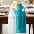 thumbnail image 3 of Ombre Teal Waves 120 Inch Table Runner, Abstract Art Gradient Modern Farmhouse Dresser Scarf Cotton & Linen Tablerunner for Dining/Kitchen Island/Holiday Party Décor 13" x 120", 3 of 9