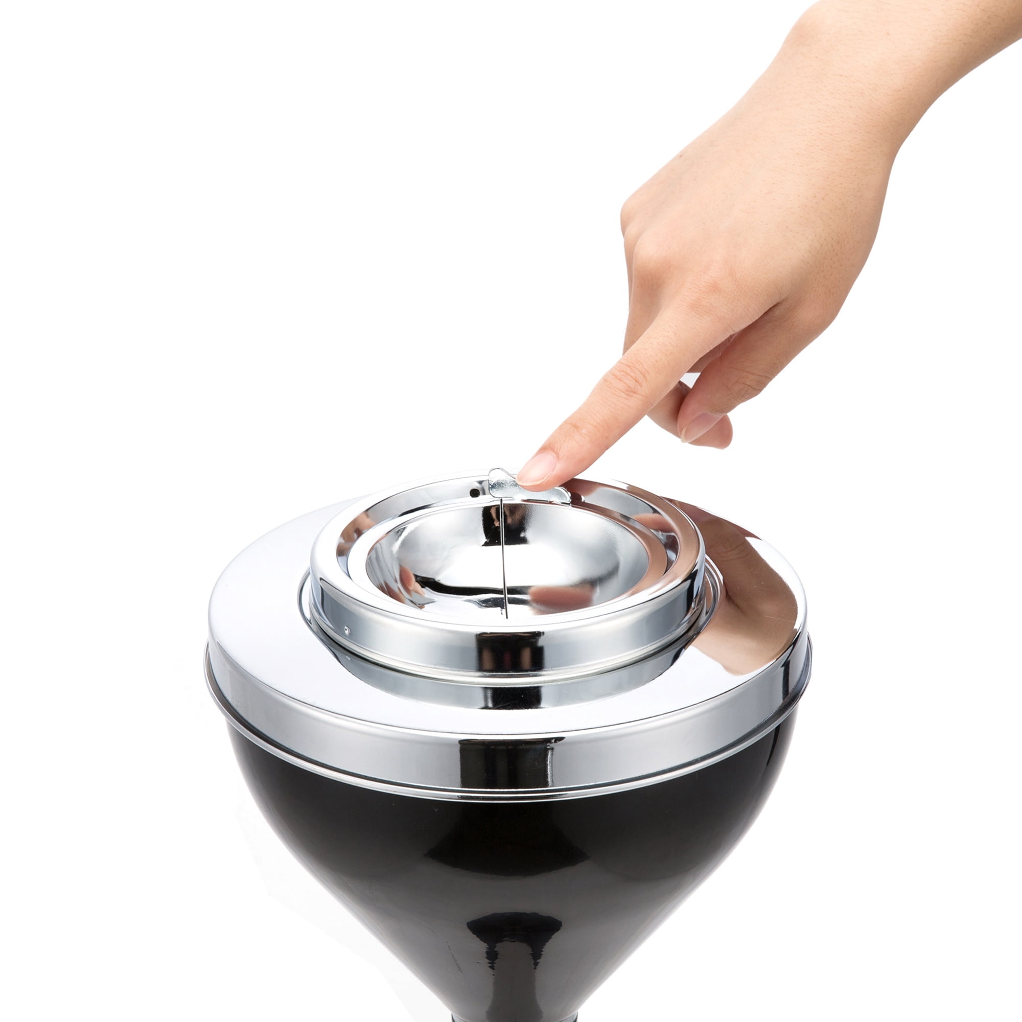 Contemporary 2 Piece Design Standing Ashtray Height Adjustable Chrome Black Finish 24" Or 16.50" Height Adjustable