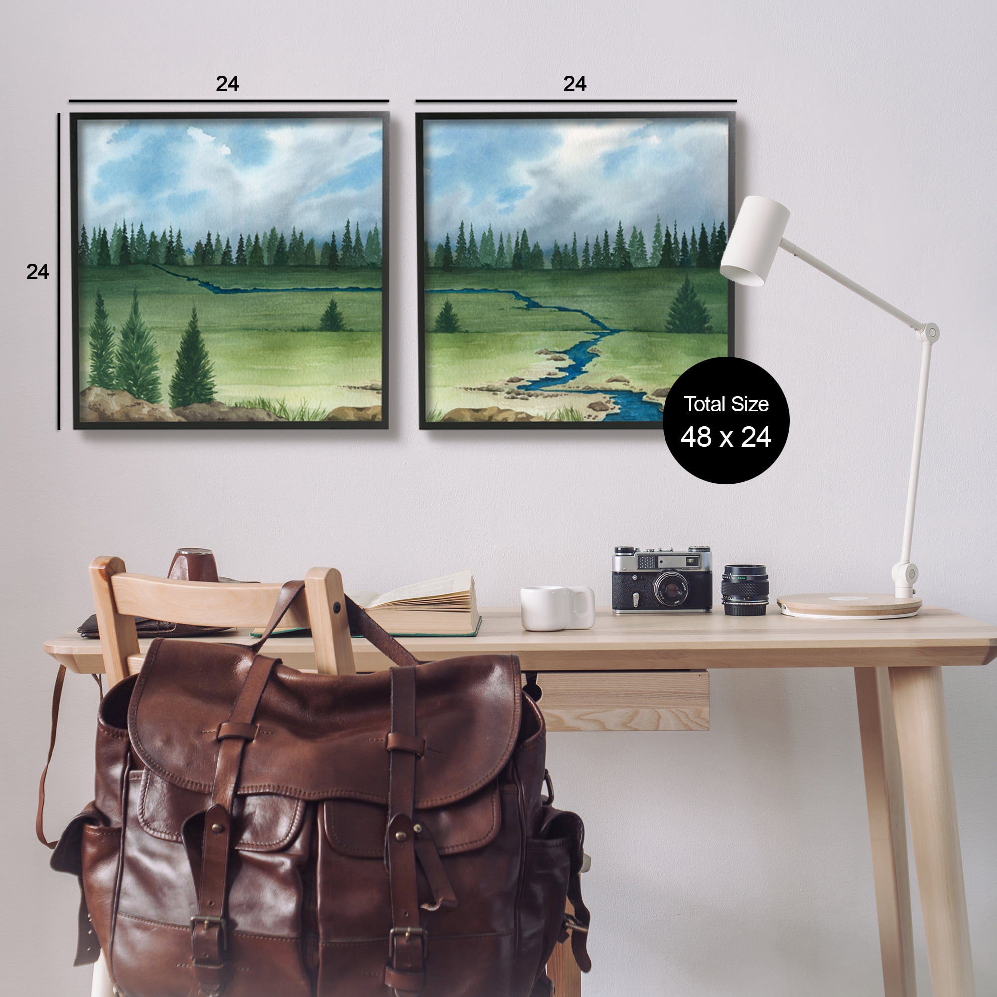 Stupell Distant Stream Trees Nature Landscape Landscape Painting Black Framed Art Print Wall Art, Set of 2