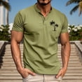 thumbnail image 2 of Rggeeun Men'S T-Shirt Solid Color & Stylish Small Coconut Tree Print Short Sleeve Collar Henley Buttons For Outdoor Picnics Classic Tee,Light Green,M, 2 of 4