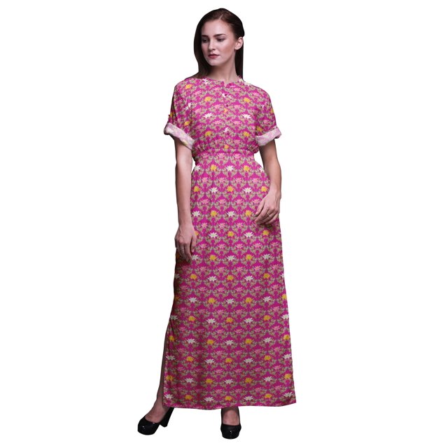 Bimba Robe Kimono Imprimée Florale en Rayonne avec Manches et Motif de Nénuphar, Robe Longue d'Été Fendue - Très Grande Taille