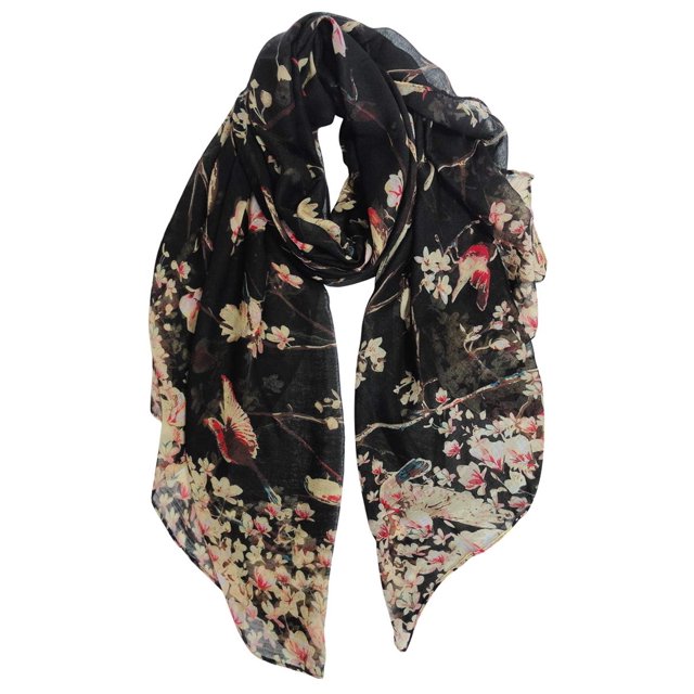 Bufanda Rectangular Gerinly Estampado Pajaros Primavera Algodon Voile 180x85cm