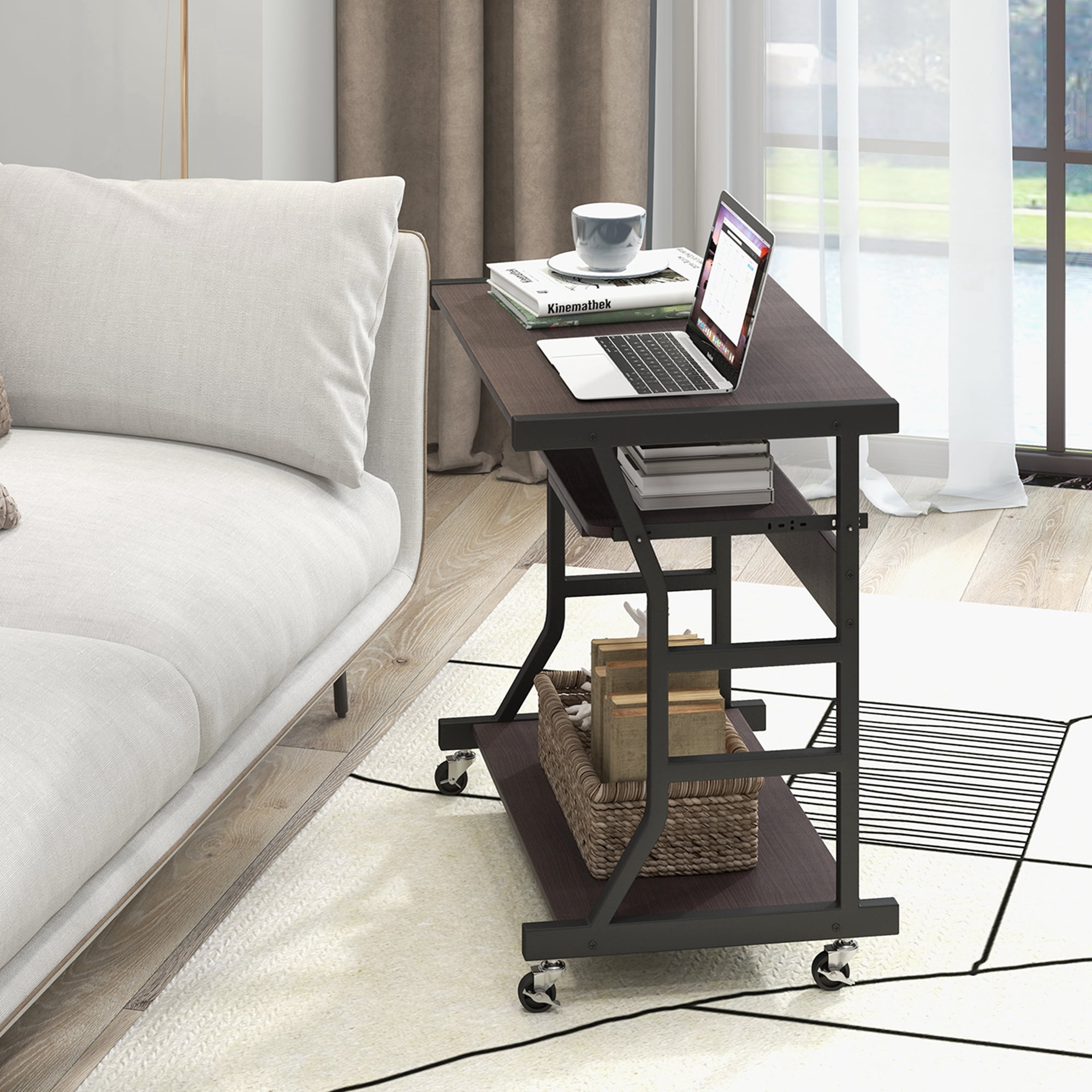 Costway 29.5'' Mobile Computer Desk Rolling Laptop Cart with Pull-out Keyboard Tray & Shelf