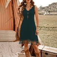 thumbnail image 2 of MORTTIC Women's Solid Color Bohemian Sleeveless V-Neck Dress - Elegant Tassel Detail Dress for Beach & Summer, 2 of 7
