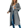 thumbnail image 2 of Baberdicy Lady Trench Coat Women's Trench Coat Long Double Breasted Fall Fashion 2023 Classic Lapel Slim Overcoat Outerwear with Belt Trenchcoat Women's Grey, 2 of 6