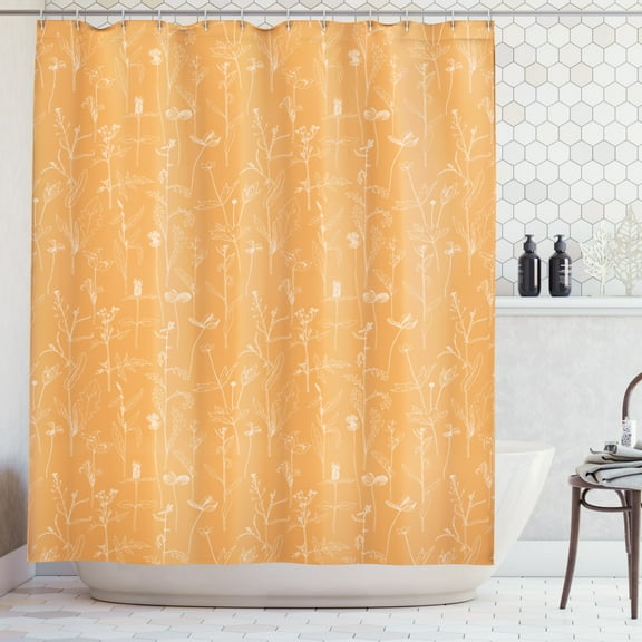 Ambesonne Orange and White Shower Curtain, Blooming Leaves, 69"Wx70"L, Orange and White