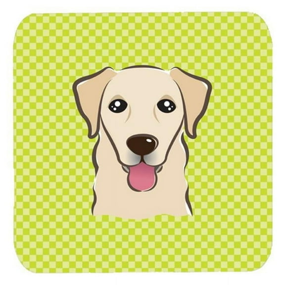 3.5 x 3.5 In. Checkerboard Lime Green Golden Retriever Foam Coasters, Set Of 4