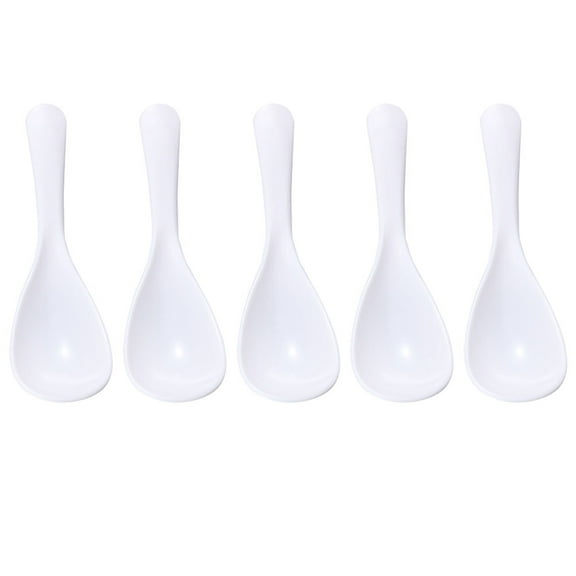 KALLORY Chinese Soup Spoon White Food-Grade Pp 5Pcs 5.5x1.6x0.8In