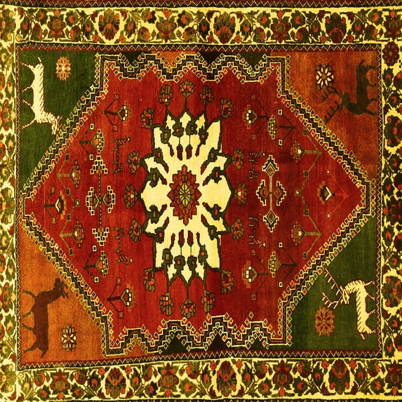 Ahgly Company Machine Washable Indoor Square Persian Yellow Traditional Area Rugs, 5' Square