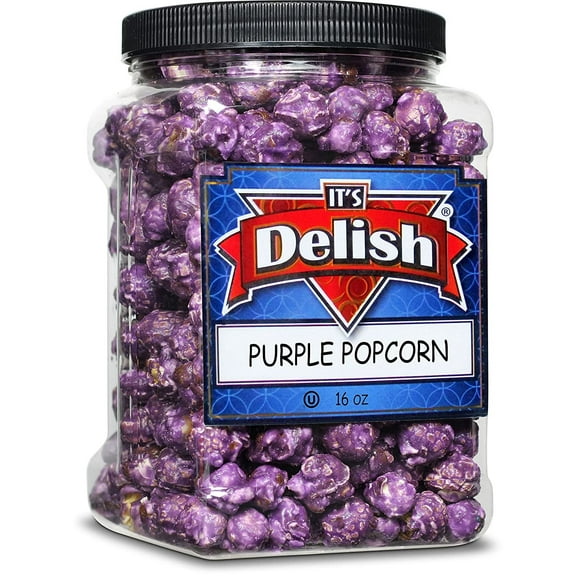 Gourmet Purple Grape Flavored Popcorn by It's Delish, 16 Oz Jumbo Container  Bulk Air Popped Pop Corn Snack - Fruity Purple Themed Candy Confetti  Birthday Party, Events  Gluten Free, Vegan, Kosher
