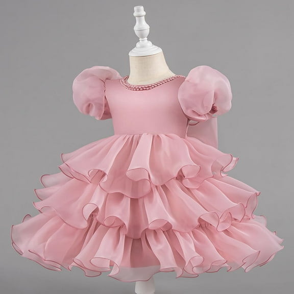 Prom Dresses for Girls Elegant Short Sleeve A-Line 1-7 Years Toddler Kids Formal Layered Solid Evening Party Flower Girls Dress