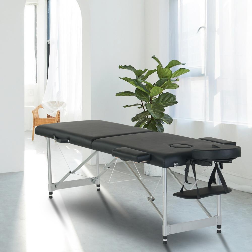 Zimtown Portable 2 Fold 84 Aluminum Massage Facial Spa Table Bed Wood Frame Black 5370