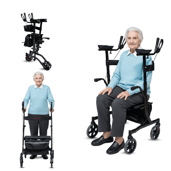 Aide à la Marche Roulante avec Siège Confortable et Accoudoirs Rembourrés pour Aînés, Adultes et Personnes Âgées - Déambulateur à 4 Roues Robuste, Compact, Tout-Terrain - Gris Foncé
