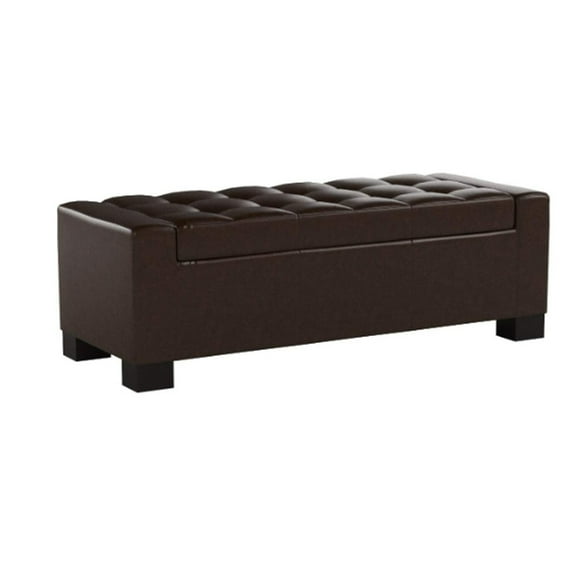 Benjara Liani Ottoman Bench- Storage Top- 50" Dark Brown Bonded Leather