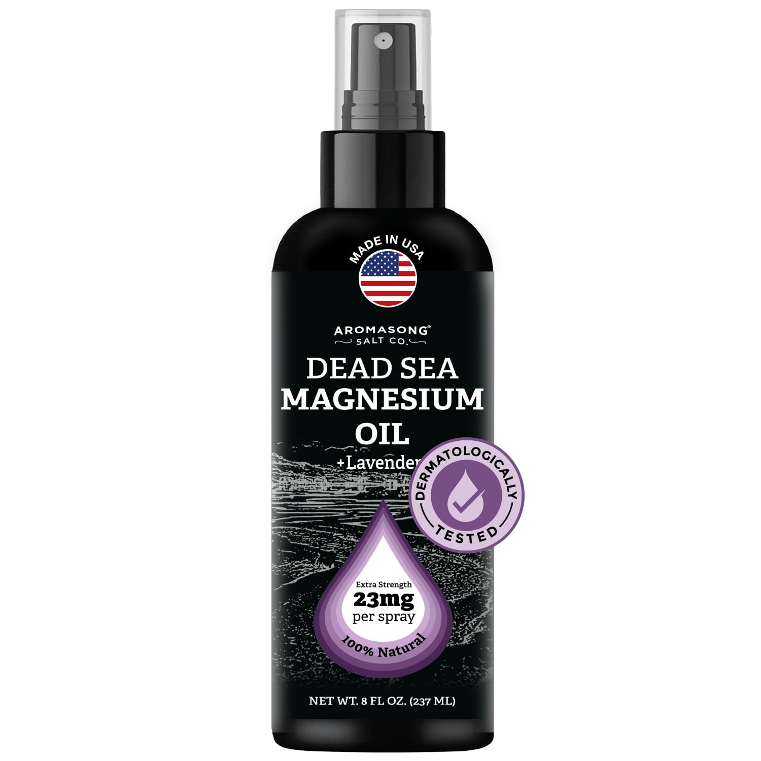 Aromasong Magnesium Oil Spray Lavender 8 oz – Extra Strength 23mg per Spray, Natural Magnesium for Feet, Calm Sleep Support