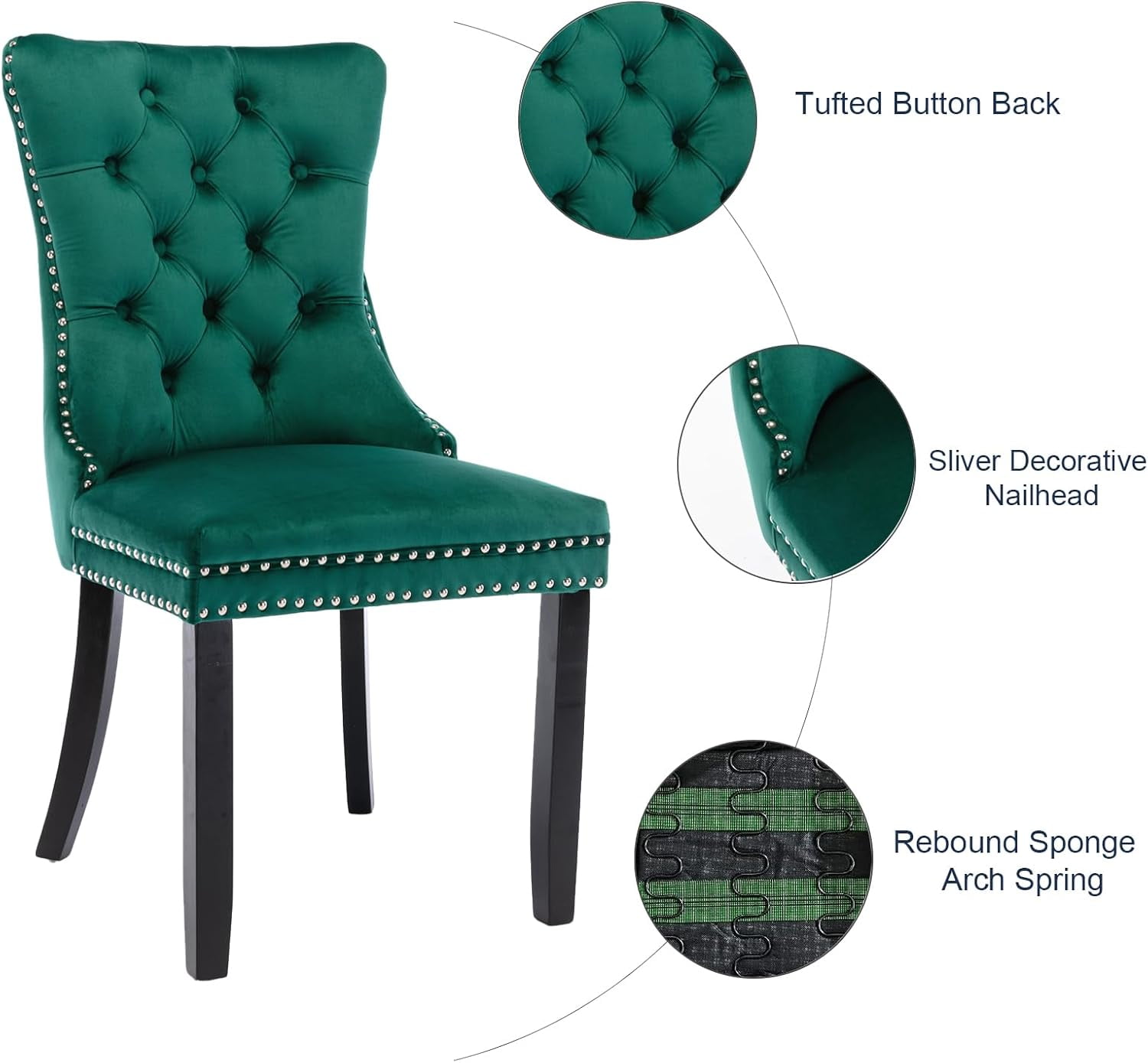 MOONMISS Dining Chairs 2-Pcs Set, High-end Velvet Upholstered Accent Chairs Button Tufted Dining Chairs with Back Ring Pull and Nailhead Trim,Green