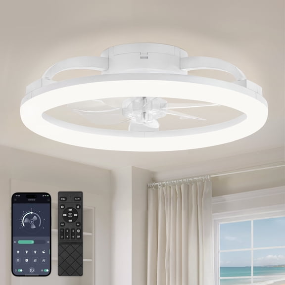 Lokivas 20" Modern LED Ceiling Fan with Lights, Remote & APP Control, 6-Speed Reversible, White