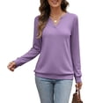 thumbnail image 5 of AGWOLF V Neck Sweatshirt for Women Comfort Long Sleeve Pullover Fall Outfits Casual Women Tops Purple S, 5 of 9