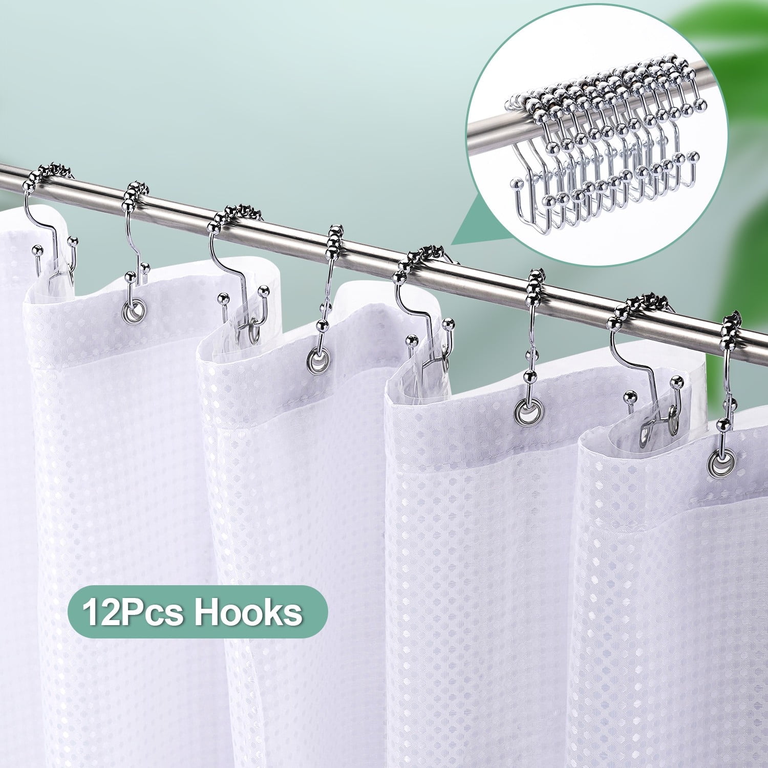 Vorfor Waffle Shower Curtain Set, 3-in-1 White Thick Weighted Fabric Shower Curtain with PEVA Liner & 12 Stainless Steel Double-Sided Hooks, 71 x 71