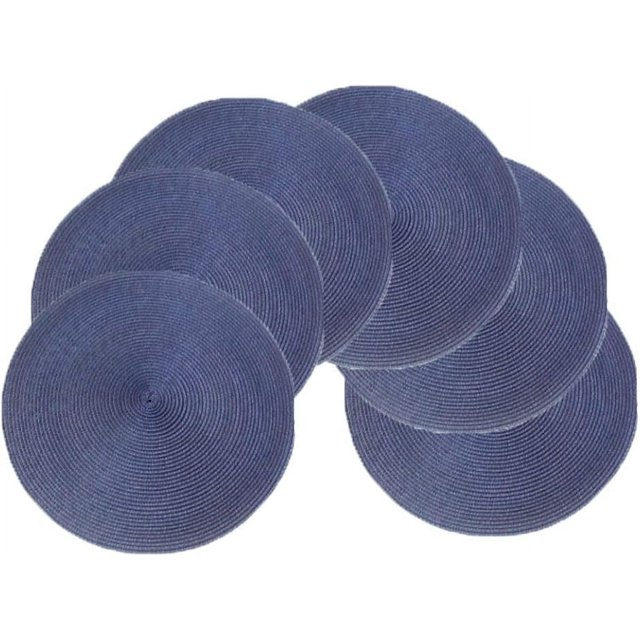 Woven Braided Non-Slip for Dining Tables Placemats 15 Inches Classic Round Set of 6 (Navy Blue)