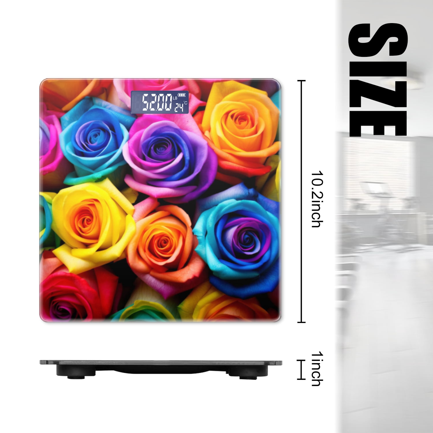 High Precision Body Weight Scale Smart Bathroom Scales with Large LCD Display(400lbs),Decorative for Bedroom-Colorful Roses In Rainbow Of Colors Symbolizing Diversity And Unity