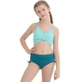 thumbnail image 4 of Girls Two Piece Criss Cross Bikini Bathing Suit Ribbed Crop Top Print High Cut Swim Bottoms for Teens 7-16, 4 of 8
