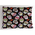 thumbnail image 1 of Sugar Skull Pillow Sham Festive Graveyard Mexico Ritual Figures Mask Design on Black Backdrop Print, Decorative Standard Size Printed Pillowcase, 26 X 20 Inches, Multicolor, by Ambesonne, 1 of 2