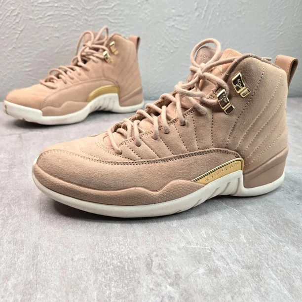 Ni - ke Air Jordan 12 Retro Sneakers Womens 8 Tan Suede Gold Athletic Streetstyle Shoes