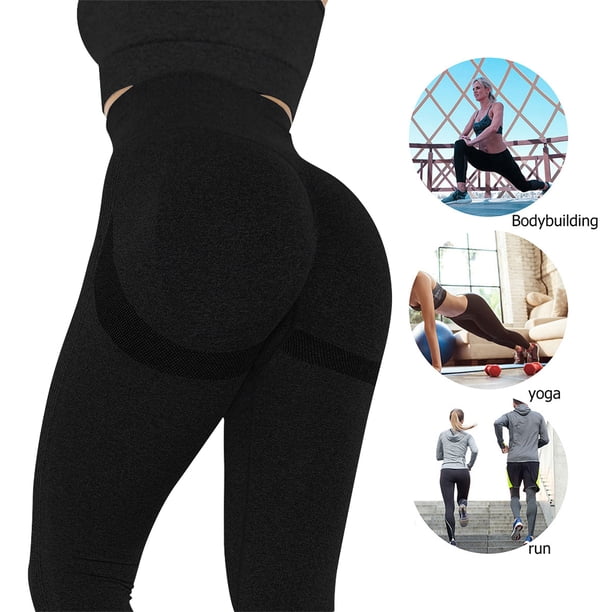 Leggings de cintura alta Push Up sin costuras para mujer Fitness Running Yoga Pants (Black XL)
