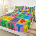 thumbnail image 3 of Manfei 26 Letters Alphabet Queen Sheet Sets,Colorful Geometric Checkered Flat Sheet,Rainbow Abc Queen Fitted Sheet For Girls Boys,Luxury Bedroom Decor,4 Pieces, 3 of 7