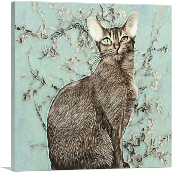 ARTCANVAS Abyssinian Cat Breed Light Mint Canvas Art Print - Size: 12" x 12" (0.75" Deep)