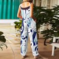 thumbnail image 4 of WULMLEO Halloween Jumpsuits Women Cotton Linen Cute Spaghetti Strap Wide Leg Adjustable Tie Overalls Casual Trendy Rompers Comfy Skull Pants with Side Pocket Dark Blue S, 4 of 7