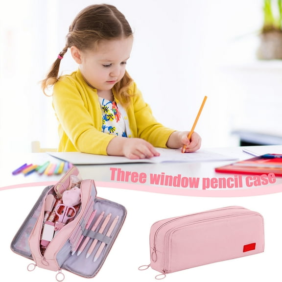 PEONAVET Pencil Case Large Capacity Pen Pouch with 3 CompartmentsCutr Pencil Bag with Zipper Pen Pencil Holder and Organizer for Home Office(Pink)