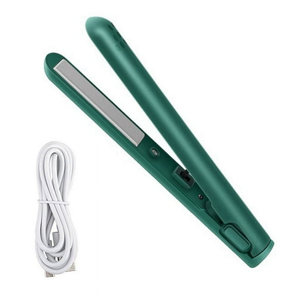 2 in 1 Dual- Hair Curler, Mini Hair Straightener, Travel Curling Iron,Portable Mini USB Hair Curler Green