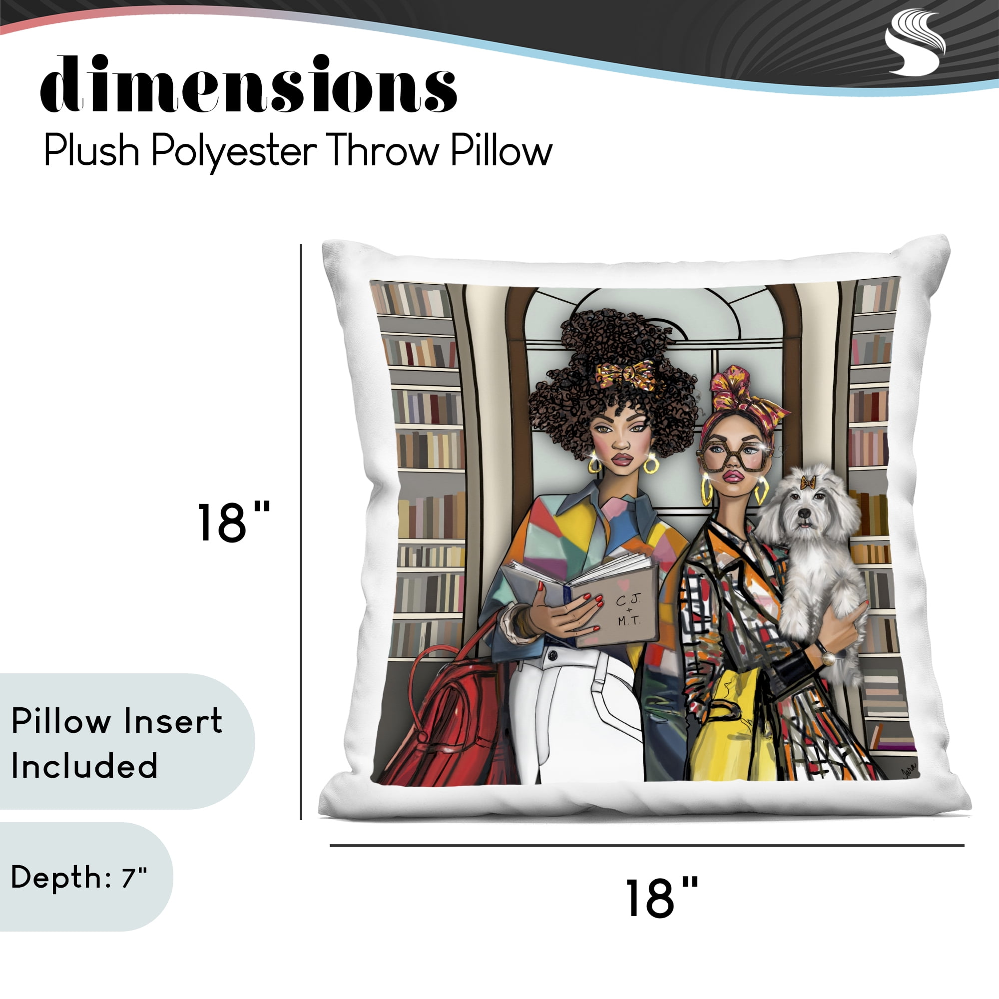 Stupell Industries Bookish Girls at Library Decorative Printed Throw Pillow, design by Tara Boone, 18 x 7 x 18